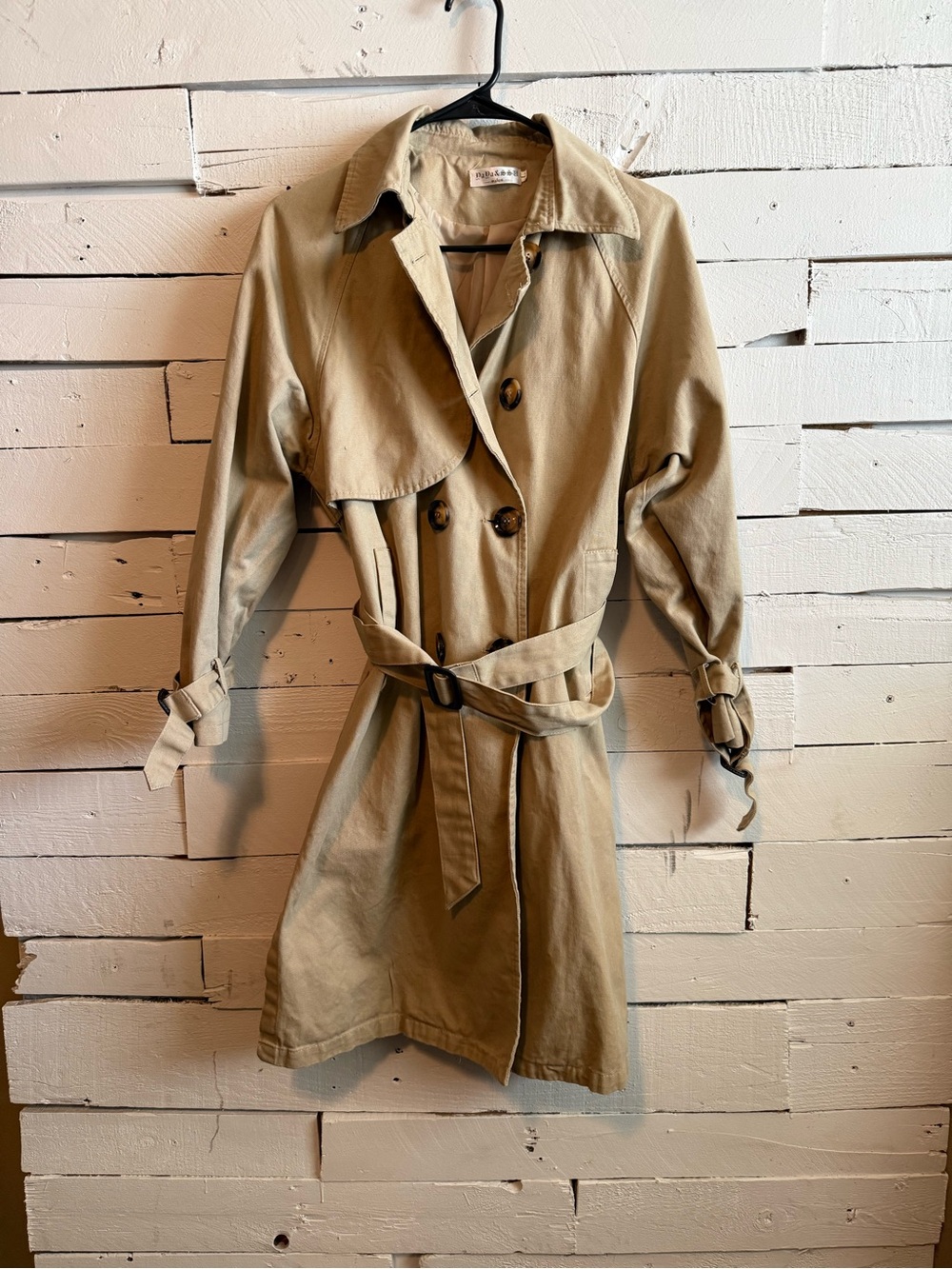 Women's Beige Trench Coat with Waist Belt - Unbranded